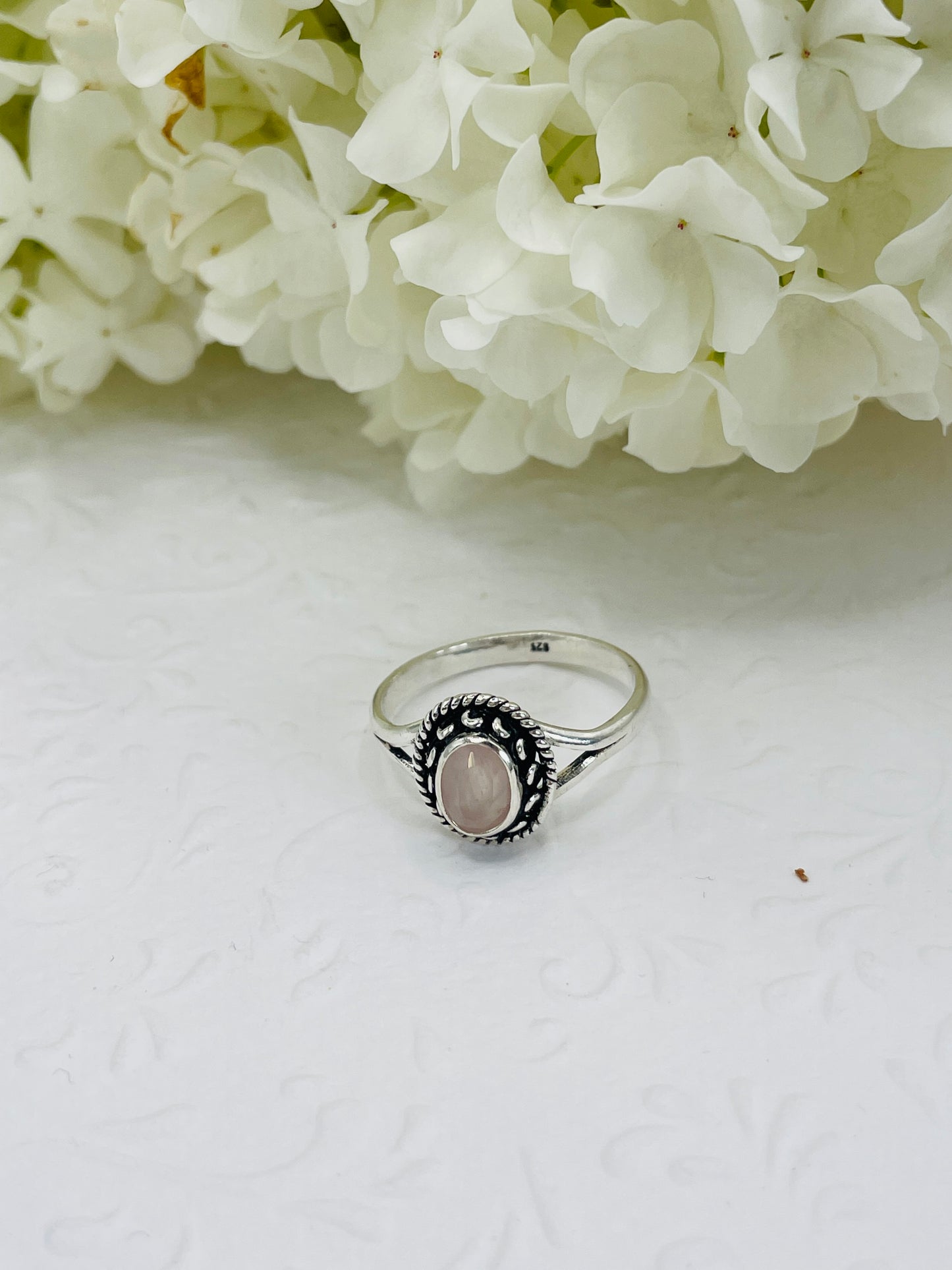 Rózsakvarc köves ezüst gyűrű